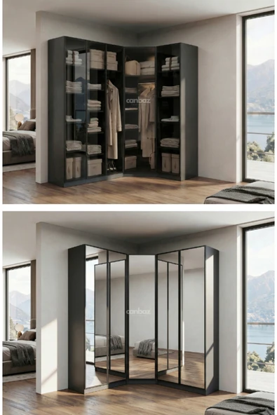 CANBAZ FURNİTURE Esla modüllü köşe 5 cam kapaklı %100 MDF (KURULUM DAHİL) ürün görseli 1