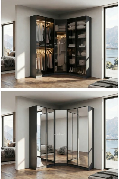 CANBAZ FURNİTURE Esla modüllü köşe 5 cam kapaklı %100 MDF (KURULUMLU ürün görseli 1
