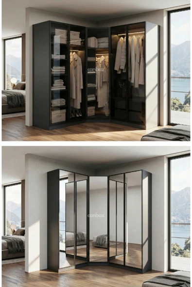 CANBAZ FURNİTURE Esla modüllü köşe 5 cam kapaklı %100 MDF (KURULUM DAHİL) ürün görseli 1