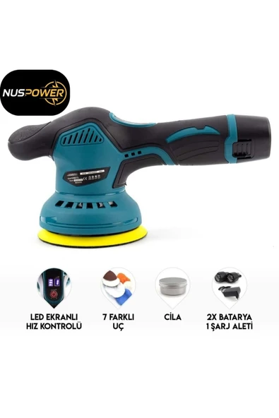 nuspower 12V Orbital 6 Kademeli Cila Pasta Parlatma Polisaj Makinesi ürün görseli 1