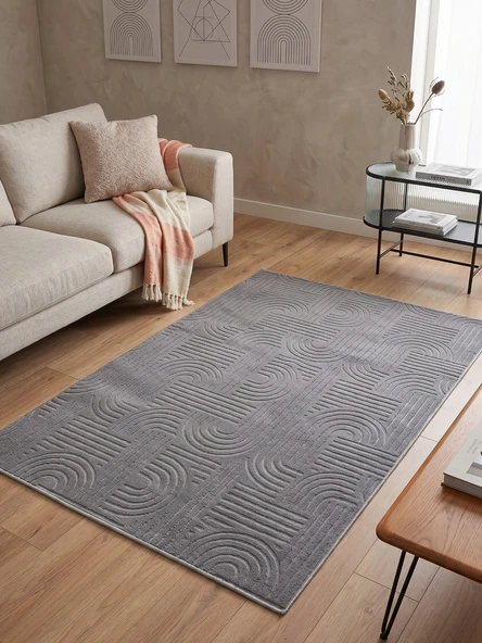 Bohem Gri Emboss Premium Seri Kaymaz Taban Jel Taban Halı Yolluk Antre Hol Salon Mutfak Halısı ürün görseli 1