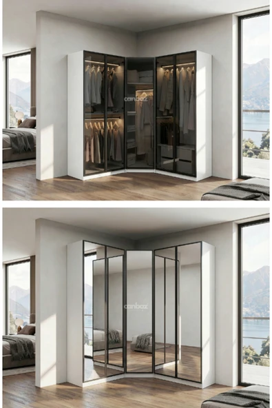 CANBAZ FURNİTURE Esla modüllü köşe 5 cam kapaklı % 100 MDF (KURULUM DAHİL) ürün görseli 1