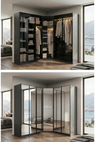 CANBAZ FURNİTURE Esla modüllü köşe 6 cam kapak %100 MDF (KURULUM DAHİL) ürün görseli 1