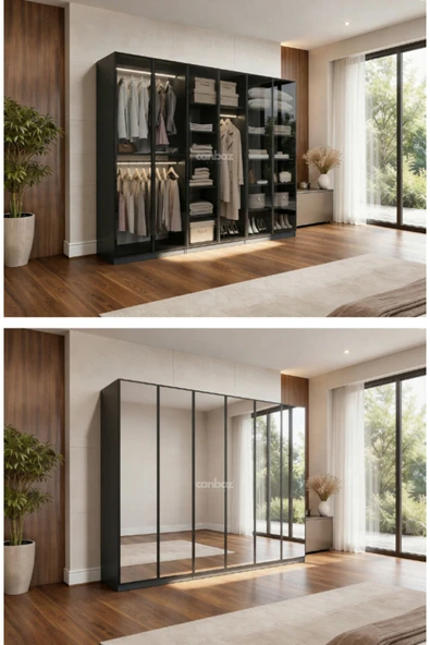 CANBAZ FURNİTURE Esla modüllü 6 cam kapaklı %100 MDF (KURULUM DAHİL) ürün görseli 1
