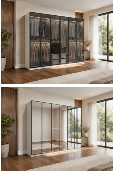 CANBAZ FURNİTURE Esla modüllü 6 cam kapaklı %100 MDF (KURULUM DAHİL) ürün görseli 1