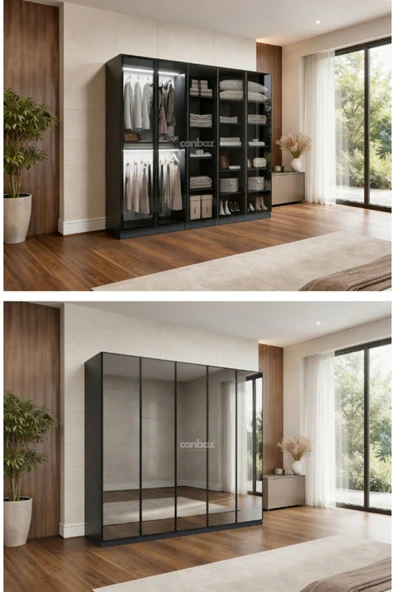 CANBAZ FURNİTURE Esla modüllü 5 cam kapaklı %100 MDF (KURULUM DAHİL) ürün görseli 1