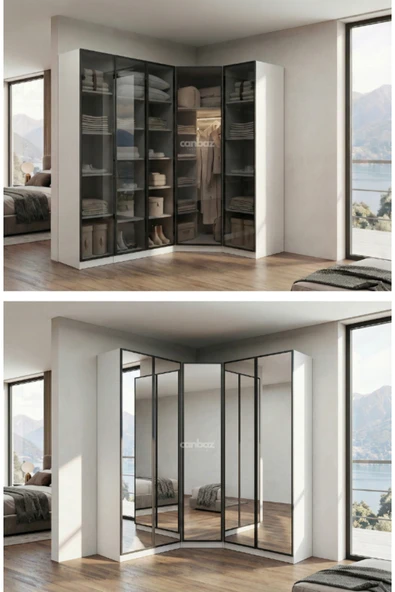 CANBAZ FURNİTURE Esla modüllü köşe 5 cam kapaklı %100 MDF (KURULUM DAHİL) ürün görseli 1