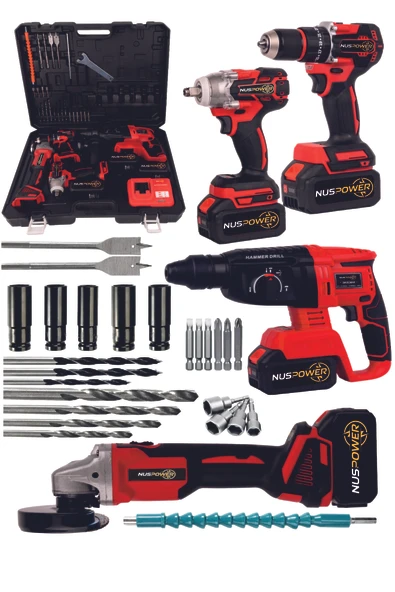nuspower Profesyonel 21V Akülü Vidalama Matkap Kırıcı Delici Hilti Taşlama Somun Sökme 4'lü Set ürün görseli 1