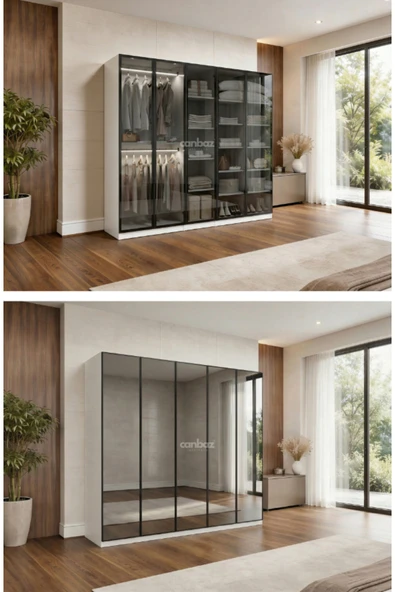 CANBAZ FURNİTURE Esla modüllü 5 cam kapaklı %100 MDF (KURULUM DAHİL) ürün görseli 1