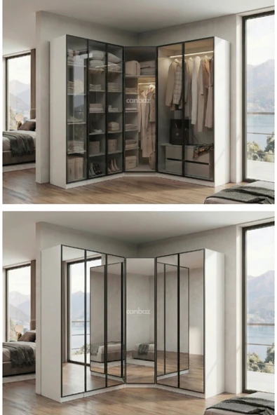 CANBAZ FURNİTURE Esla modüllü köşe 6 cam kapaklı %100 MDF (KURULUM DAHİL) ürün görseli 1