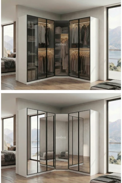 CANBAZ FURNİTURE Esla modüllü köşe 6 cam kapaklı %100 MDF (KURULUM DAHİL) ürün görseli 1