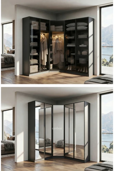CANBAZ FURNİTURE Esla modüllü köşe 5 cam kapaklı % 100 MDF (KURULUM DAHİL) ürün görseli 1