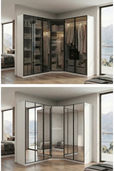 CANBAZ FURNİTURE Esla modüllü köşe 6 cam kapak %100 MDF (KURULUM DAHİL) ürün görseli 1