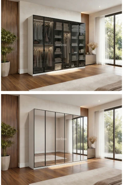 CANBAZ FURNİTURE Esla modüllü 6 cam kapaklı %100 MDF (KURULUM DAHİL) ürün görseli 1