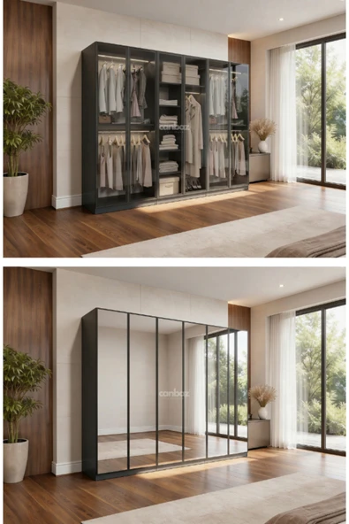 CANBAZ FURNİTURE Esla modüllü 6 cam kapaklı %100 MDF (KURULUM DAHİL) ürün görseli 1