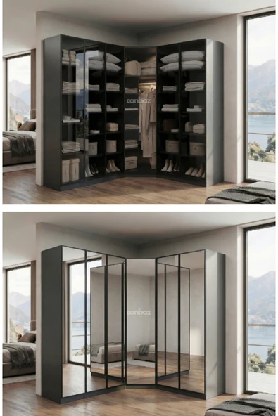 CANBAZ FURNİTURE Esla modüllü köşe 6 cam kapaklı %100 MDF (KURULUM DAHİL) ürün görseli 1