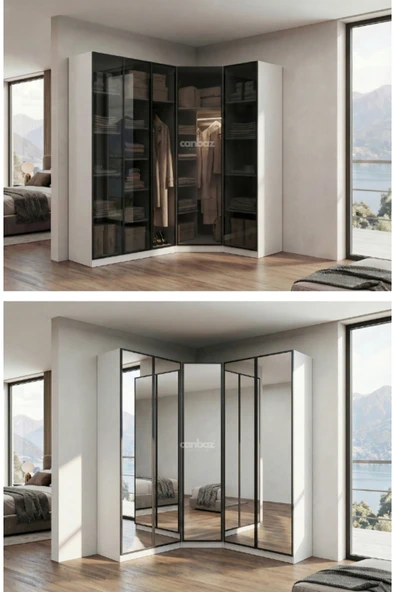 CANBAZ FURNİTURE Esla modüllü köşe 5 cam kapaklı %100 MDF (KURULUM DAHİL) ürün görseli 1