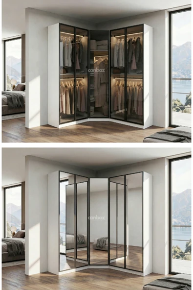 CANBAZ FURNİTURE Esla modüllü köşe 5 cam kapaklı %100 MDF (KURULUM DAHİL) ürün görseli 1