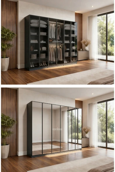 CANBAZ FURNİTURE Esla modüllü 6 cam kapaklı %100 MDF (KURULUM DAHİL) ürün görseli 1