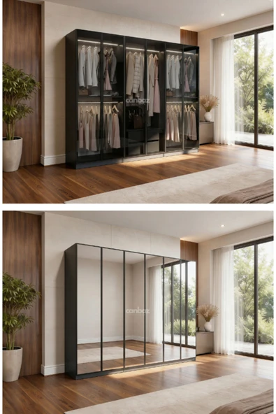 CANBAZ FURNİTURE Esla modüllü 6 cam kapaklı %100 MDF (KURULUM DAHİL) ürün görseli 1