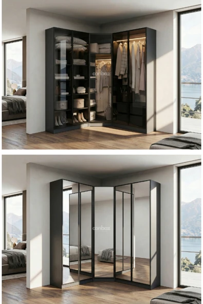 CANBAZ FURNİTURE Esla modüllü köşe 5 cam kapaklı %100 MDF (KURULUM DAHİL) ürün görseli 1