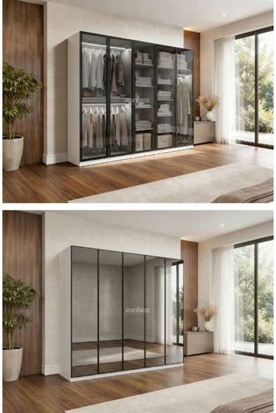 CANBAZ FURNİTURE Esla modüllü 5 cam kapaklı %100 MDF (KURULUM DAHİL) ürün görseli 1