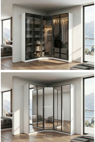 CANBAZ FURNİTURE Esla modüllü köşe 5 cam kapaklı %100 MDF (KURULUM DAHİL) ürün görseli 1