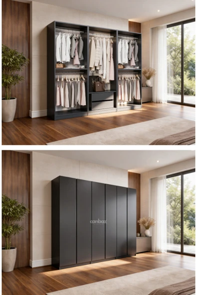 CANBAZ FURNİTURE Mira modüllü 6 MDF kapaklı %100 MDF (KURULUM DAHİL) ürün görseli 1
