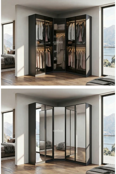 CANBAZ FURNİTURE Esla modüllü köşe 5 cam kapaklı %100 MDF (KURULUM DAHİL) ürün görseli 1