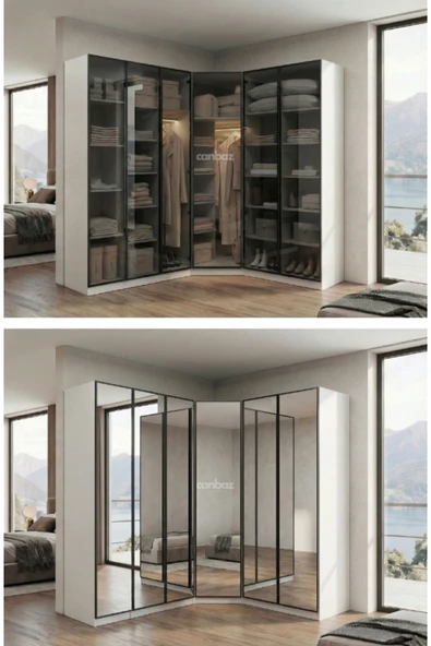 CANBAZ FURNİTURE Esla modüllü köşe 6 cam kapaklı %100 MDF (KURULUM DAHİL) ürün görseli 1