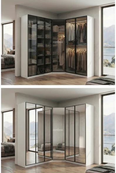 CANBAZ FURNİTURE Esla modüllü köşe 6 cam kapaklı %100 MDF (KURULUM DAHİL) ürün görseli 1