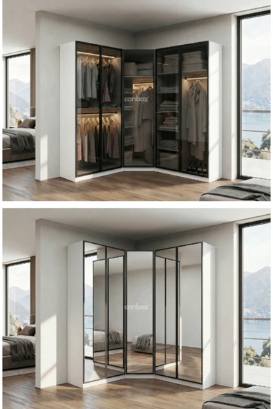 CANBAZ FURNİTURE Esla modüllü köşe 5 cam kapaklı %100 MDF (KURULUMLU) ürün görseli 1