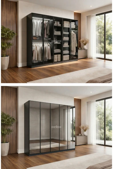 CANBAZ FURNİTURE Esla modüllü 5 cam kapaklı %100 MDF (KURULUM DAHİL) ürün görseli 1
