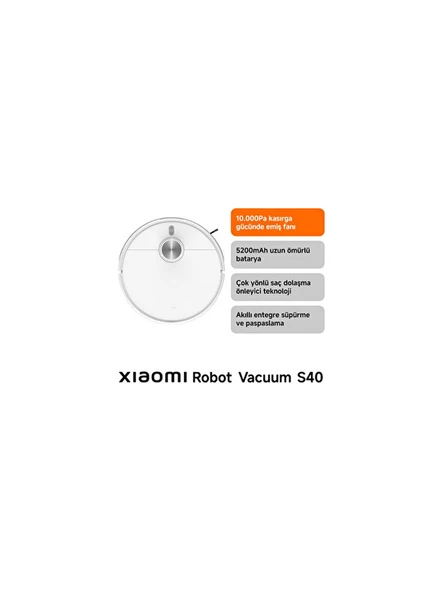 Xiaomi Robot Vacuum S40 Beyaz Akıllı Robot Süpürge 10000 Pa Emiş Gücü ile Etkili Temizlik ürün görseli 1