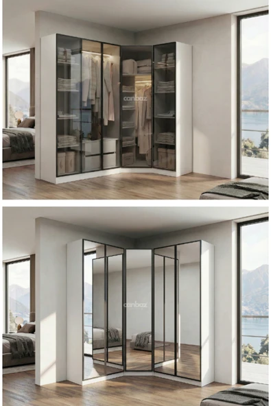 CANBAZ FURNİTURE Esla modüllü köşe 5 cam kapaklı %100 MDF (KURULUM DAHİL) ürün görseli 1