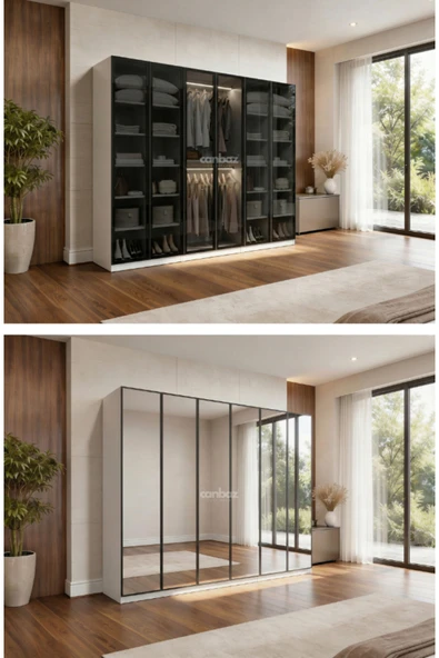 CANBAZ FURNİTURE Esla modüllü 6 cam kapaklı %100 MDF (KURULUM DAHİL) ürün görseli 1