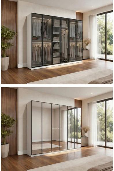 CANBAZ FURNİTURE Esla modüllü 6 cam kapaklı %100 MDF (KURULUM DAHİL) ürün görseli 1