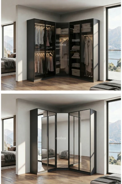 CANBAZ FURNİTURE Esla modüllü köşe 5 cam kapaklı %100 MDF (KURULUMLU) ürün görseli 1