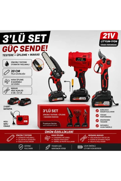 nuspower 3'lü Set Akülü Testere + Üfleme Makinesi + Budama Makası ürün görseli 1