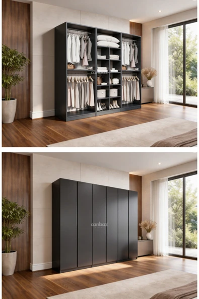 CANBAZ FURNİTURE Mira modüllü 6 MDF kapaklı%100 MDF (KURULUM DAHİL) ürün görseli 1