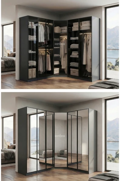 CANBAZ FURNİTURE Esla modüllü köşe 6 cam kapaklı %100 MDF(KURULUM DAHİL) ürün görseli 1