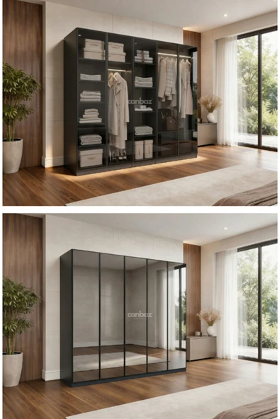 CANBAZ FURNİTURE Esla modüllü 5 cam kapaklı %100 MDF (KURULUM DAHİL) ürün görseli 1