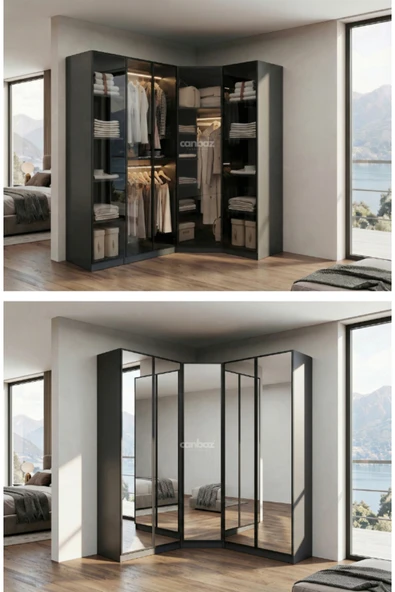 CANBAZ FURNİTURE Esla modüllü köşe 5 cam kapaklı %100 MDF (KURULUM DAHİL) ürün görseli 1