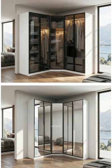 CANBAZ FURNİTURE Esla modüllü köşe 5 cam kapaklı %100 MDF (KURULUM DAHİL) ürün görseli 1
