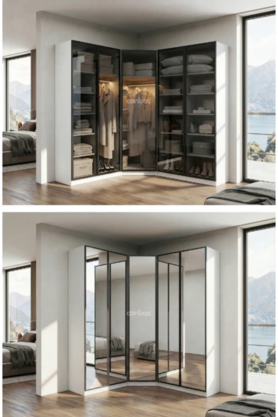 CANBAZ FURNİTURE Esla modüllü köşe 5 cam kapaklı % 100 MDF (KURULUM DAHİL) ürün görseli 1