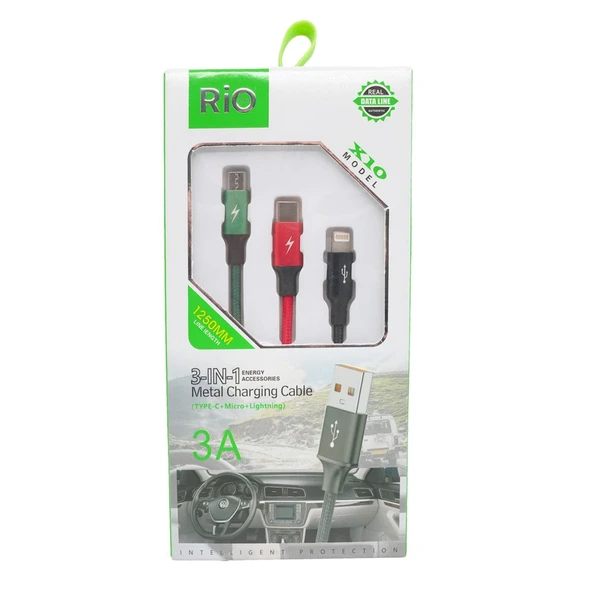 3-in-1 Metal Şarj Kablosu Type-C Micro USB Lightning Uyumlu Hızlı Şarj 1,25 Metre ürün görseli 1