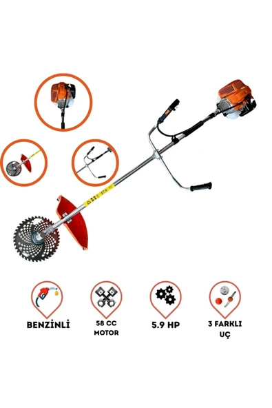 nuspower Yan Tip Benzinli 58 CC 5.9 HP Motorlu Ot Çalı Tırpanı Ultra Profesyonel ürün görseli 1