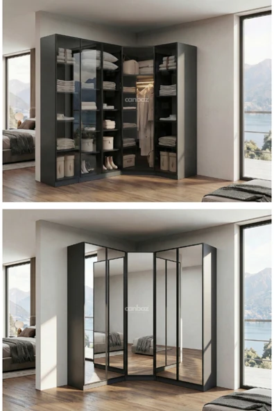 CANBAZ FURNİTURE Esla modüllü köşe 5 cam kapaklı %100 MDF (KURULUM DAHİL) ürün görseli 1