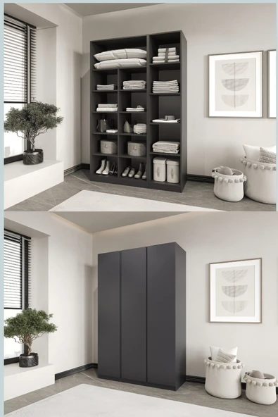 CANBAZ FURNİTURE Mira modüllü 3 MDF kapaklı %100 MDF (KURULUM DAHİL) ürün görseli 1
