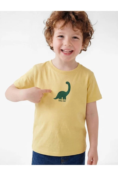 Koton Erkek Bebek Kısa Kollu Bisiklet Yaka Pamuklu Dinozor Baskılı Tişört ürün görseli 1